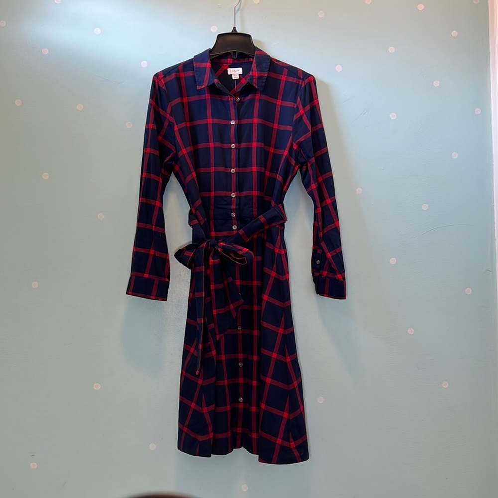J Crew navy red plaid dress NWT
